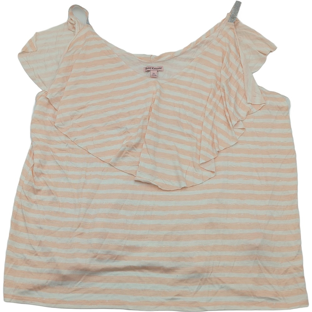 Juicy Couture Peach White Striped Ruffle Cold Shoulder Top XL Silver Straps